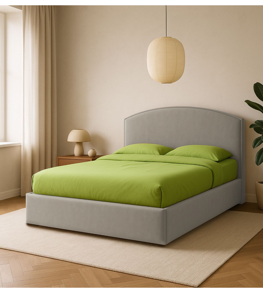 Letto matrimoniale contenitore "moon" in tessuto perla 160x190 cm