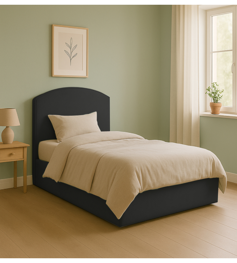 Letto piazza e mezza contenitore "moon" in ecopelle nero 120x190 cm