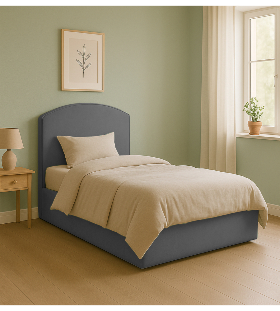Letto piazza e mezza contenitore "moon" in tessuto grigio 120x190 cm
