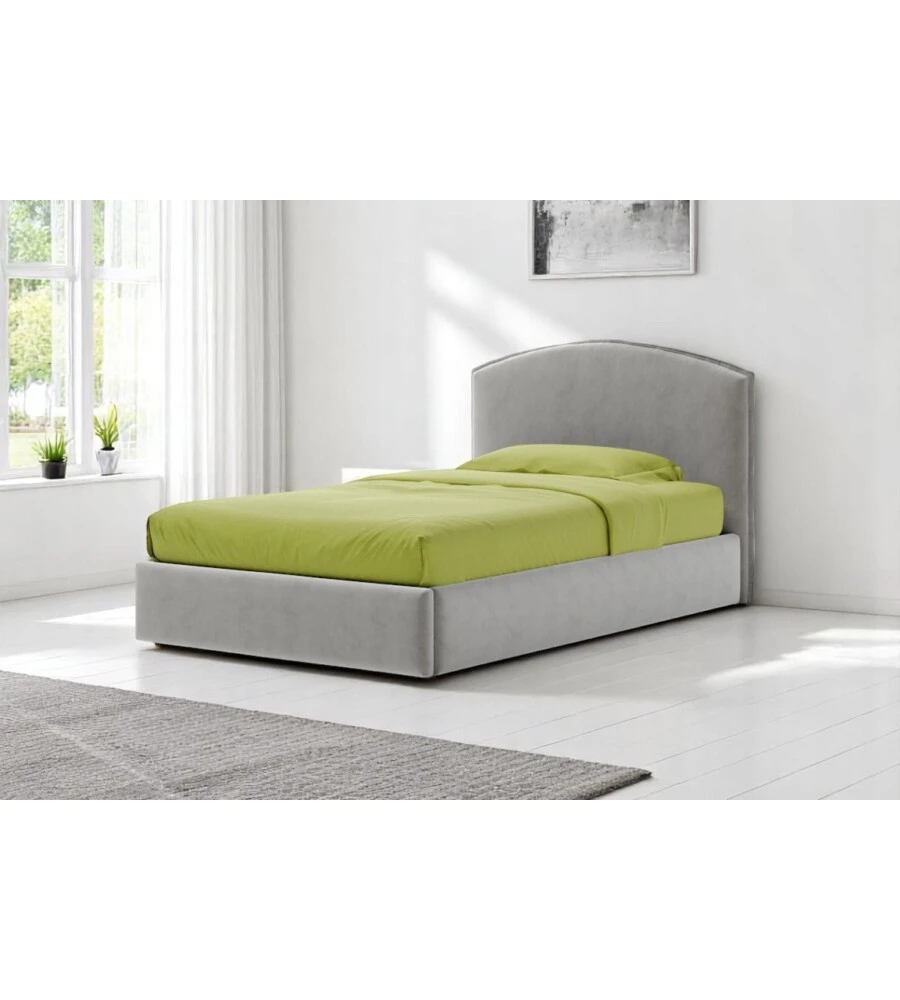 Letto piazza e mezza contenitore "moon" in tessuto perla 120x190 cm