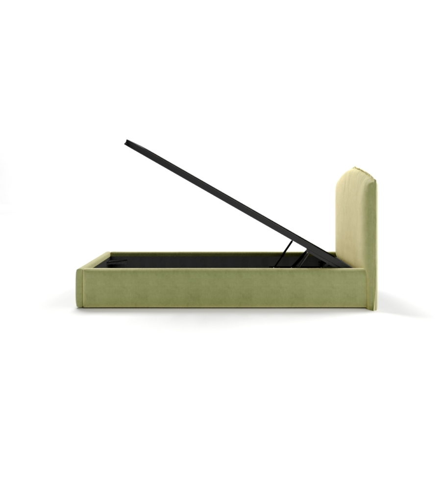 Letto singolo contenitore "moon" in tessuto verde 90x190 cm