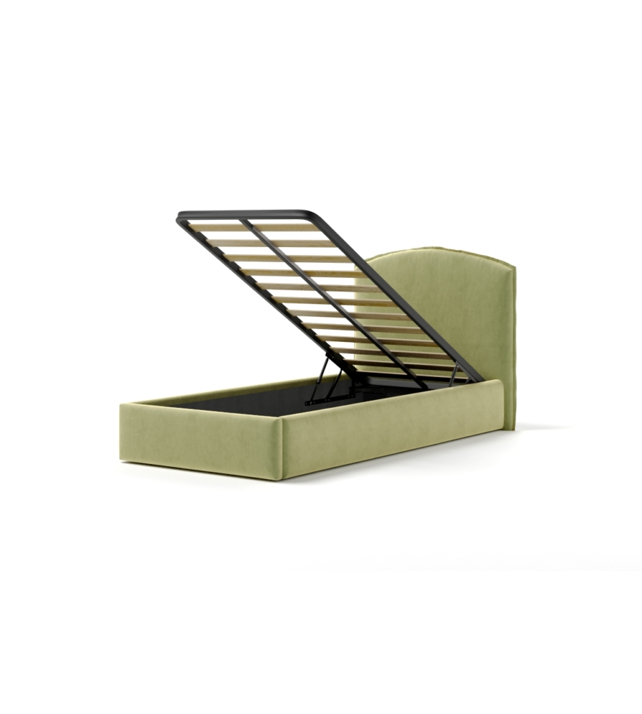 Letto singolo contenitore "moon" in tessuto verde 90x190 cm