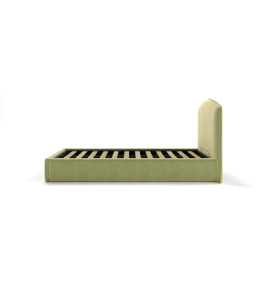 Letto singolo contenitore "moon" in tessuto verde 90x190 cm