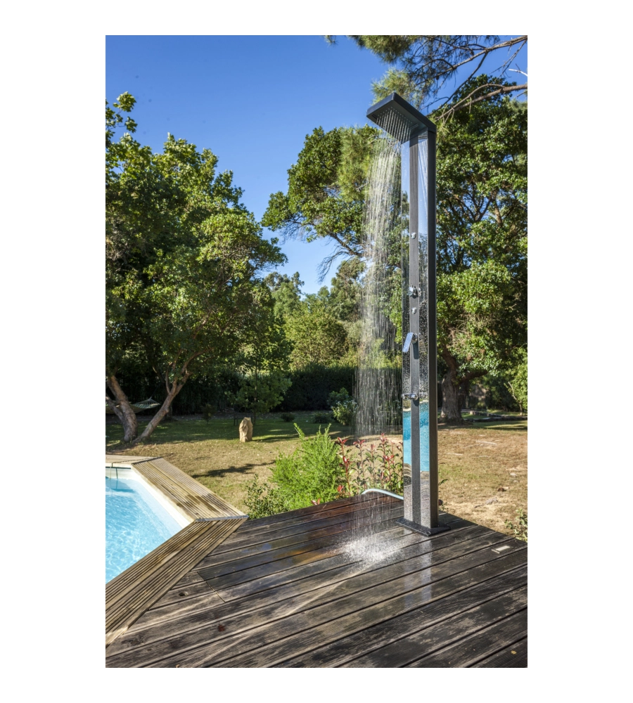 Doccia solare per giardino gre in alluminio con lavapiedi e sprayer 38 l - cod. dsalp38