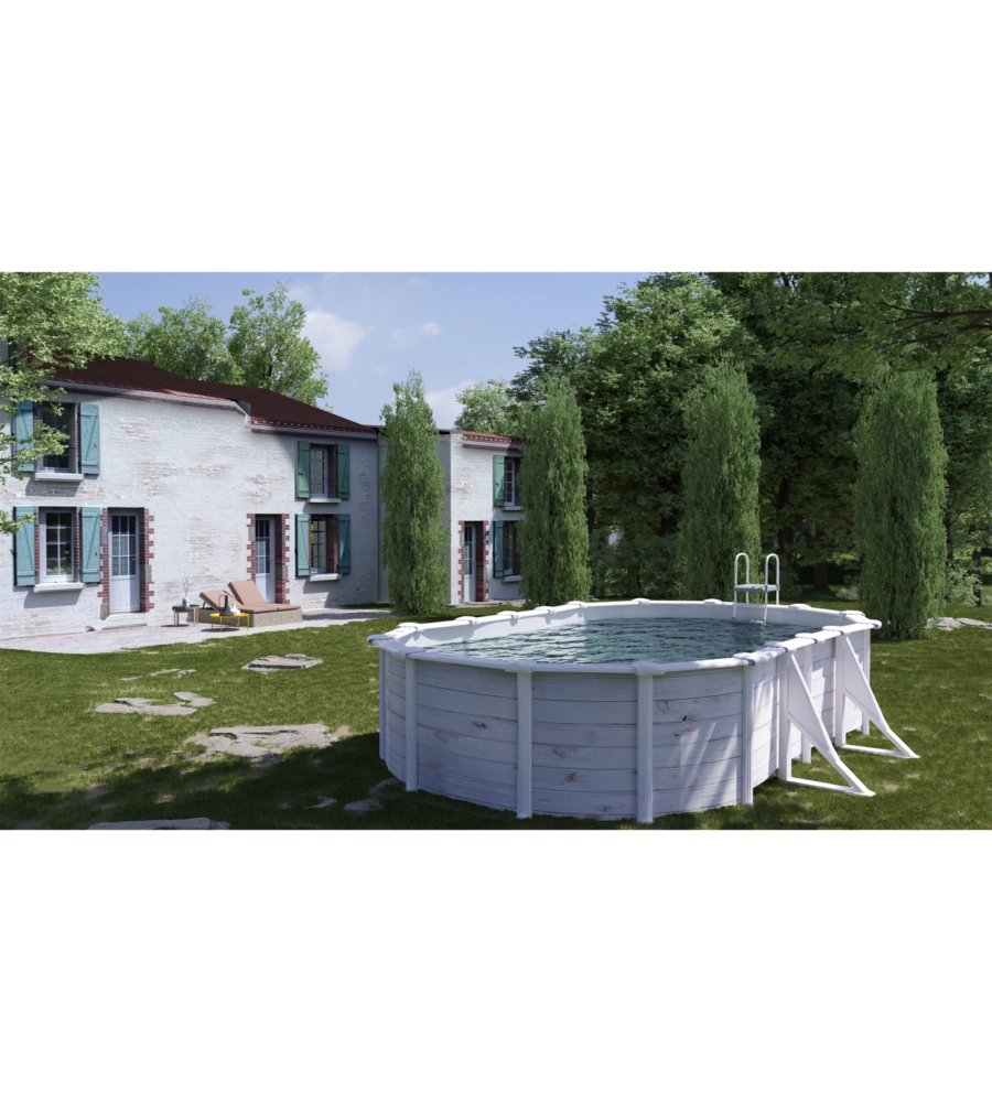 Piscina fuori terra ovale gre "groenlandia" in acciaio effetto legno nordico 610x375x132 - cod. kitprov618n