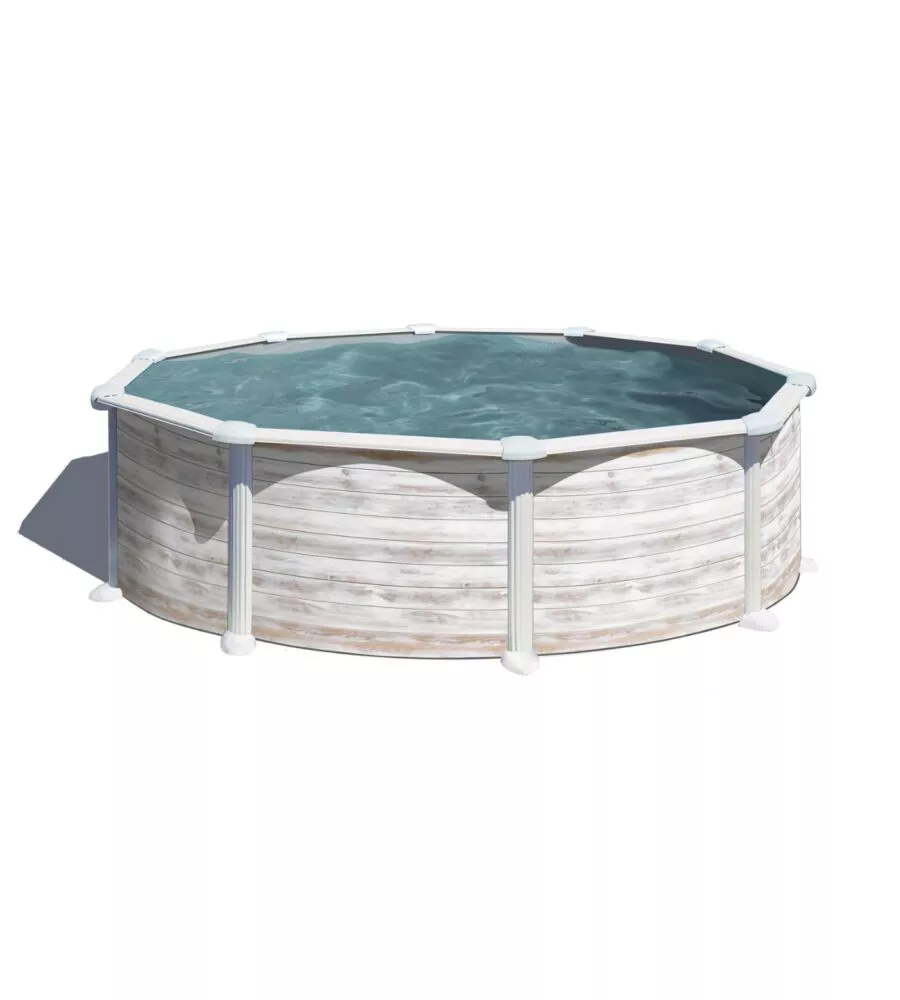 Piscina fuori terra rotonda gre "groenlandia" in acciaio effetto legno nordico 460x460x132 - cod. kitpr458n