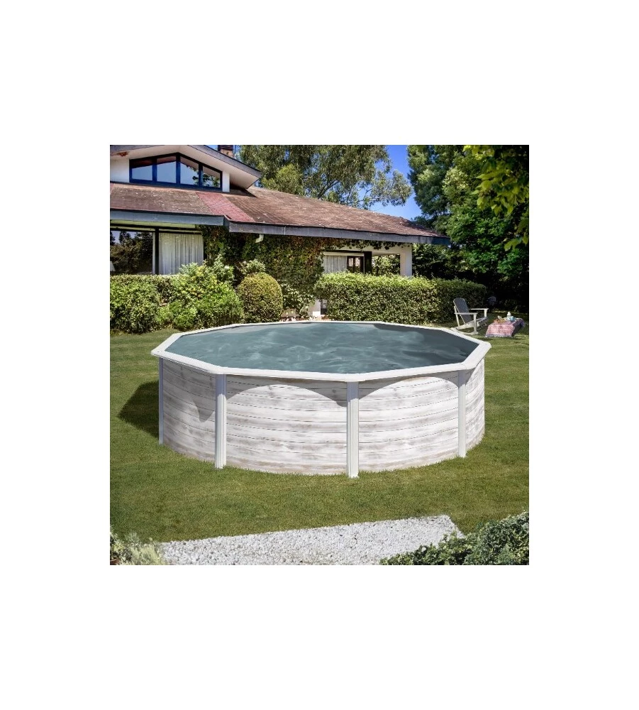 Piscina fuori terra rotonda gre "finlandia" in acciaio effetto legno nordico 240x240x120 - cod. kit460n
