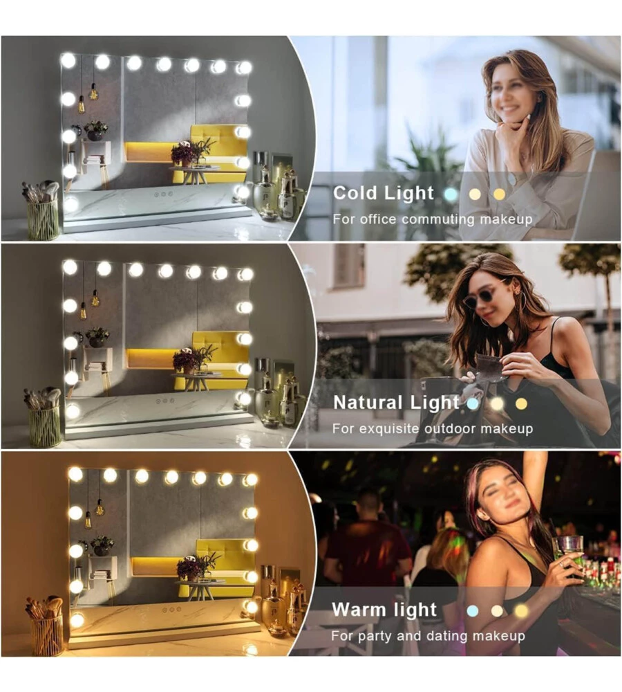 Specchio con luci led bellahome "hollywood", 58x12x48 cm