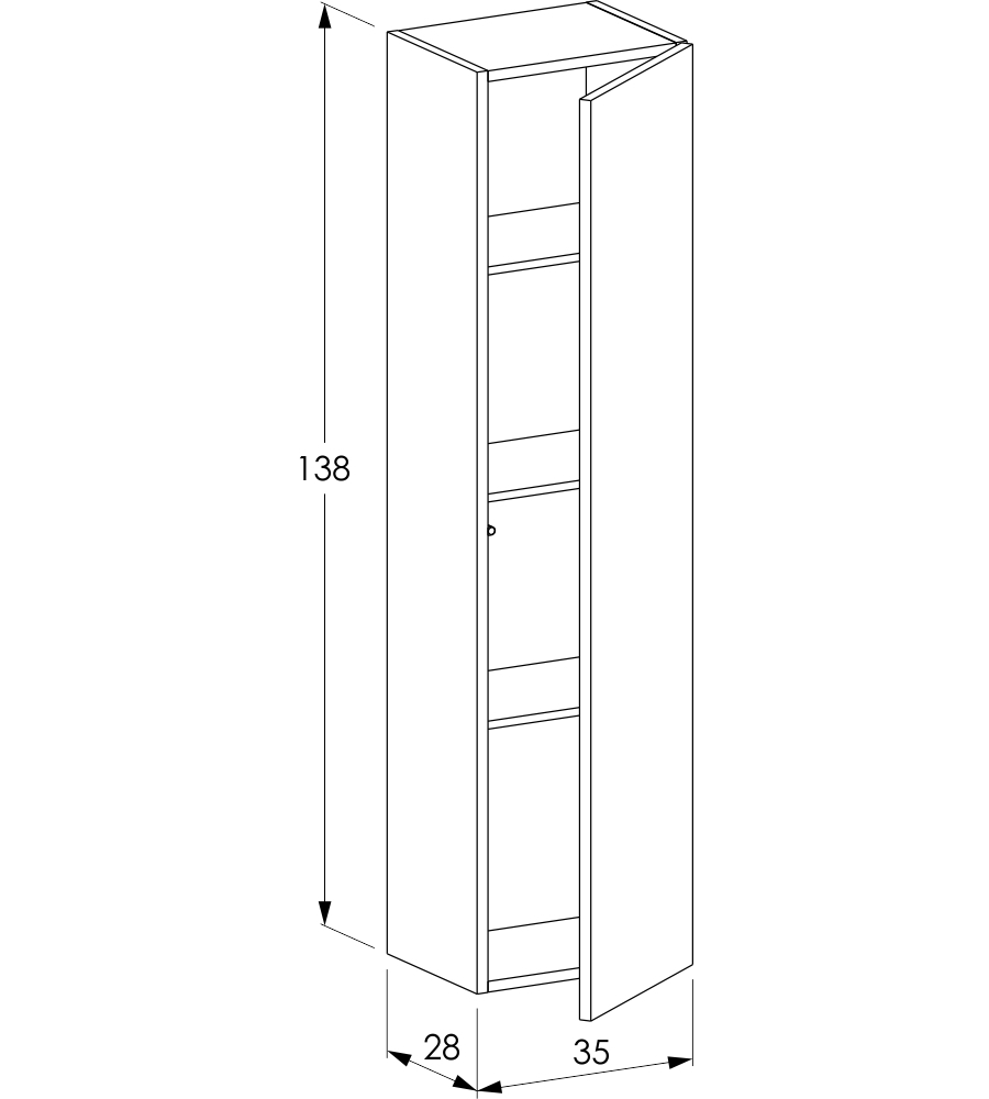 Colonna pensile sospesa decor bagno con 1 anta colore bianco neve, 35x28x138 cm