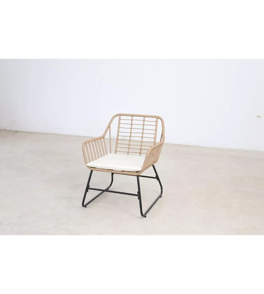 Set da giardino essenza "cebu" in acciaio nero 2 poltrone 1 divano 1 tavolo