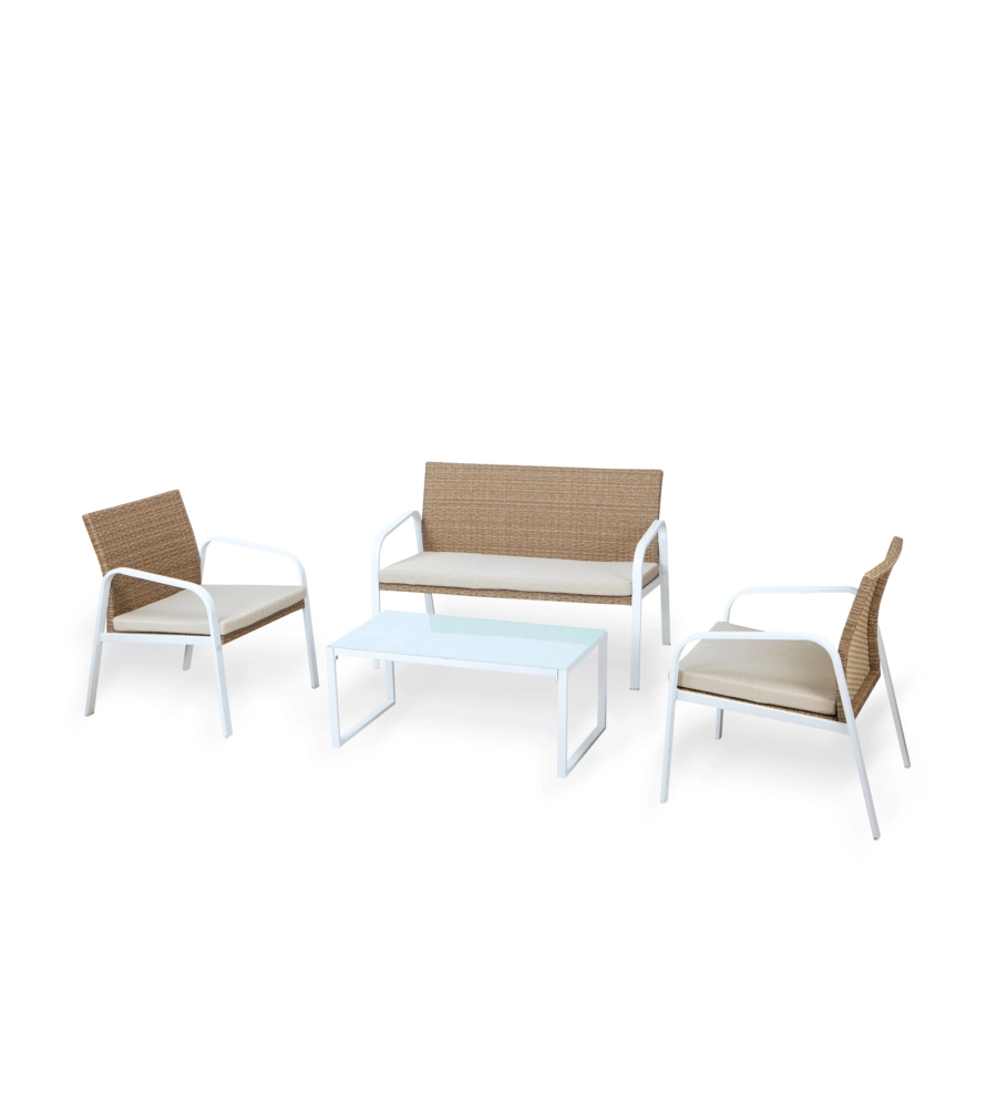 Set da giardino essenza "madeira" in acciaio bianco 4 posti