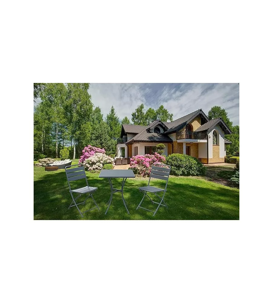 Set da giardino essenza "bistrot" in acciaio antracite 2 sedie 1 tavolo