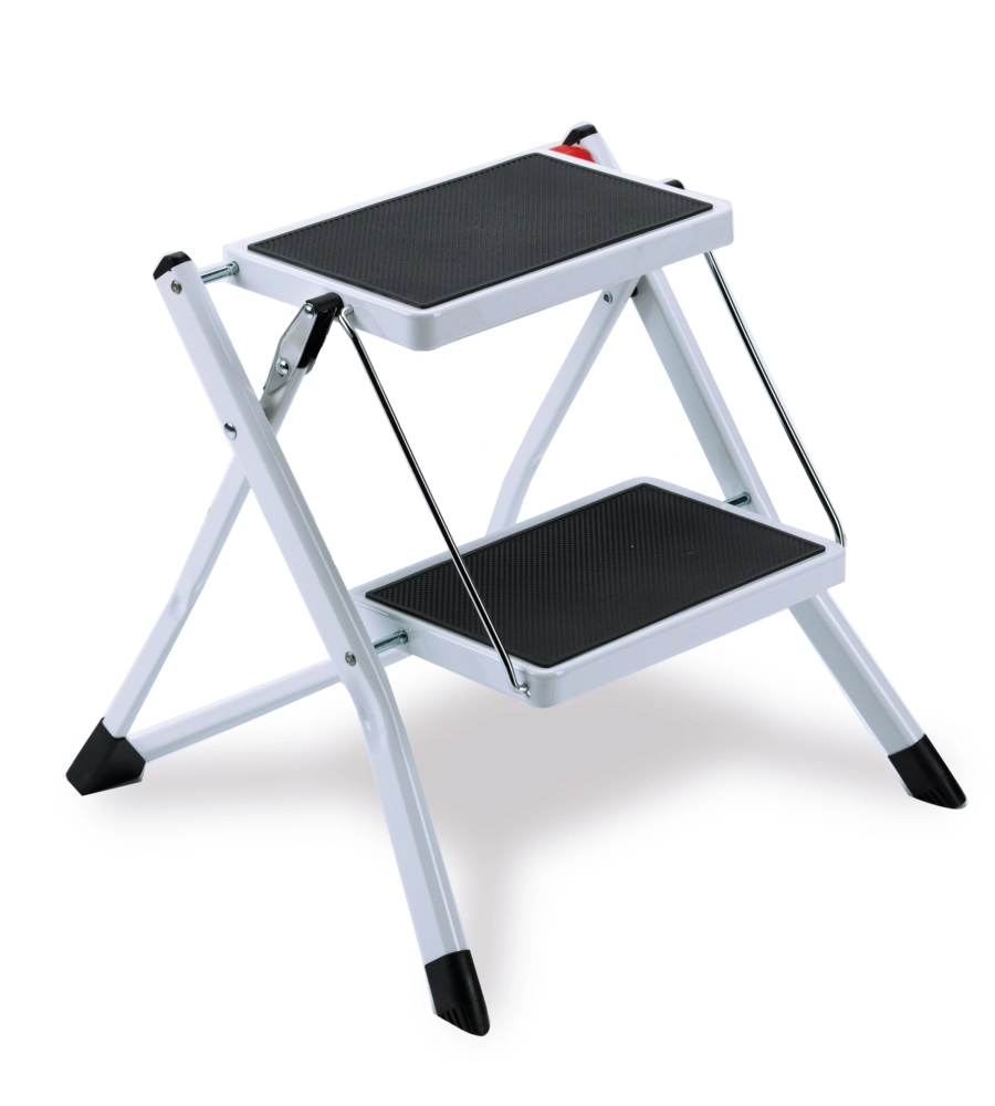 Sgabello salvaspazio in acciaio bianco 2 gradini 50x4x57 cm