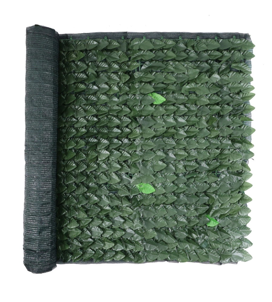 Siepe artificiale essenza in pvc con foglie lauro e rete ombreggiante 300x100 cm