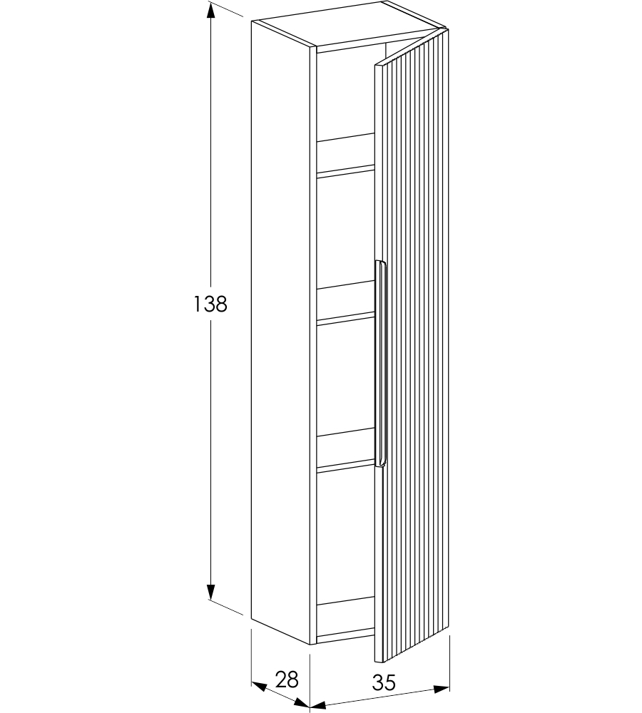 Colonna pensile sospesa decor bagno "canaletto" con 1 anta colore grigio caldo, 35x28x138 cm
