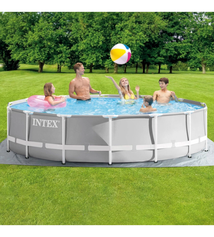 Piscina fuori terra autoportante rotonda intex  "prisma frame" grigio chiaro 427x427x107 cm