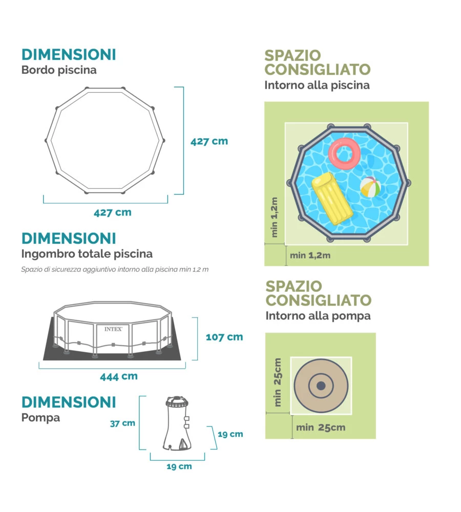 Piscina fuori terra autoportante rotonda intex  'prisma frame' grigio chiaro 427x427x107 cm