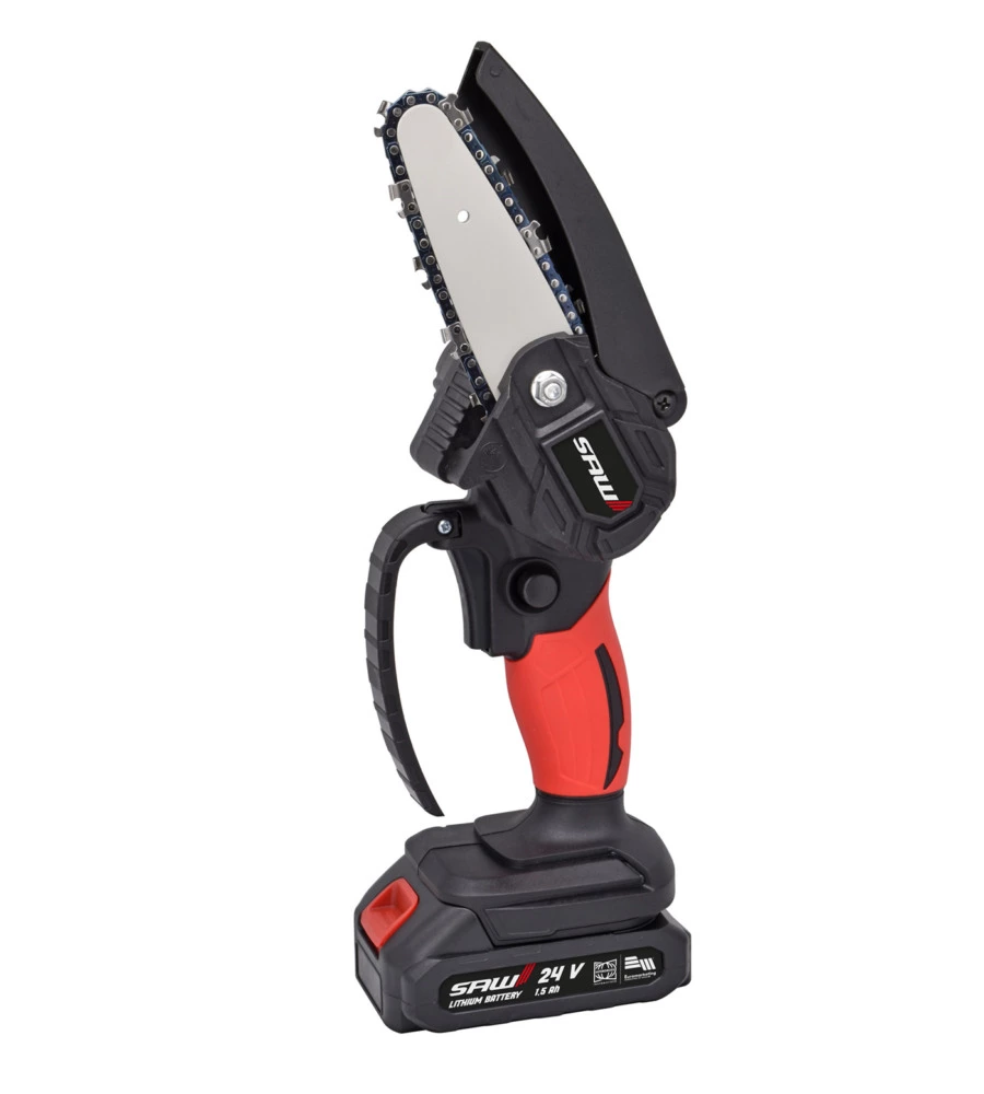 Potatore a catena a batteria saw barra 10 cm 2 batterie 24v 1,5ah