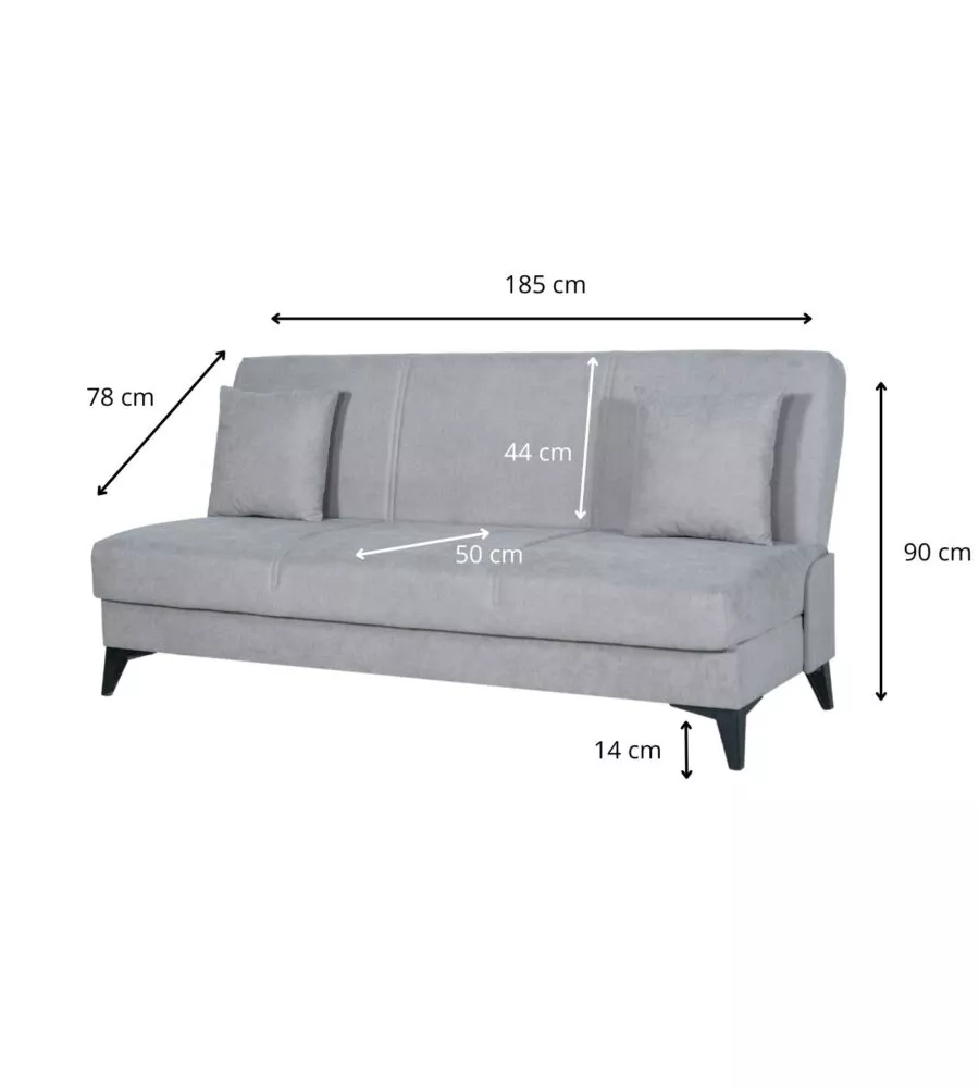 Divano 3 posti bellahome 'abete' grigio 185x78x90 cm