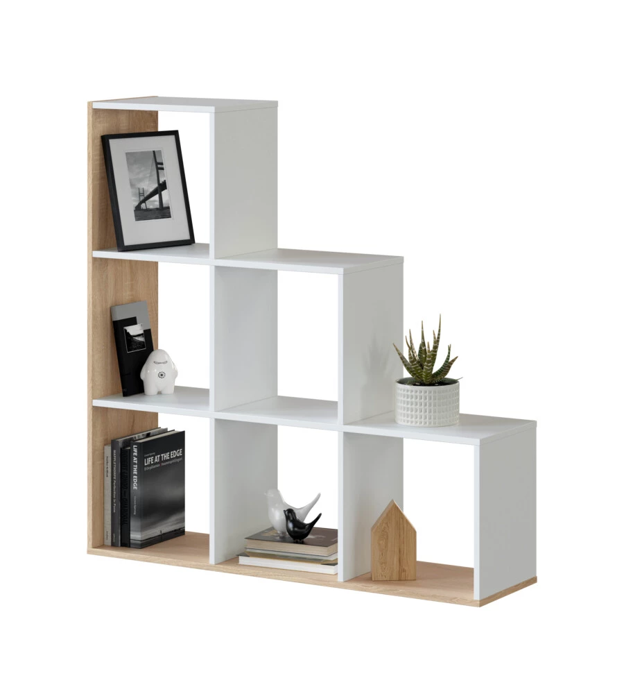 Libreria a scaletta bianco e quercia 108x28x110 cm