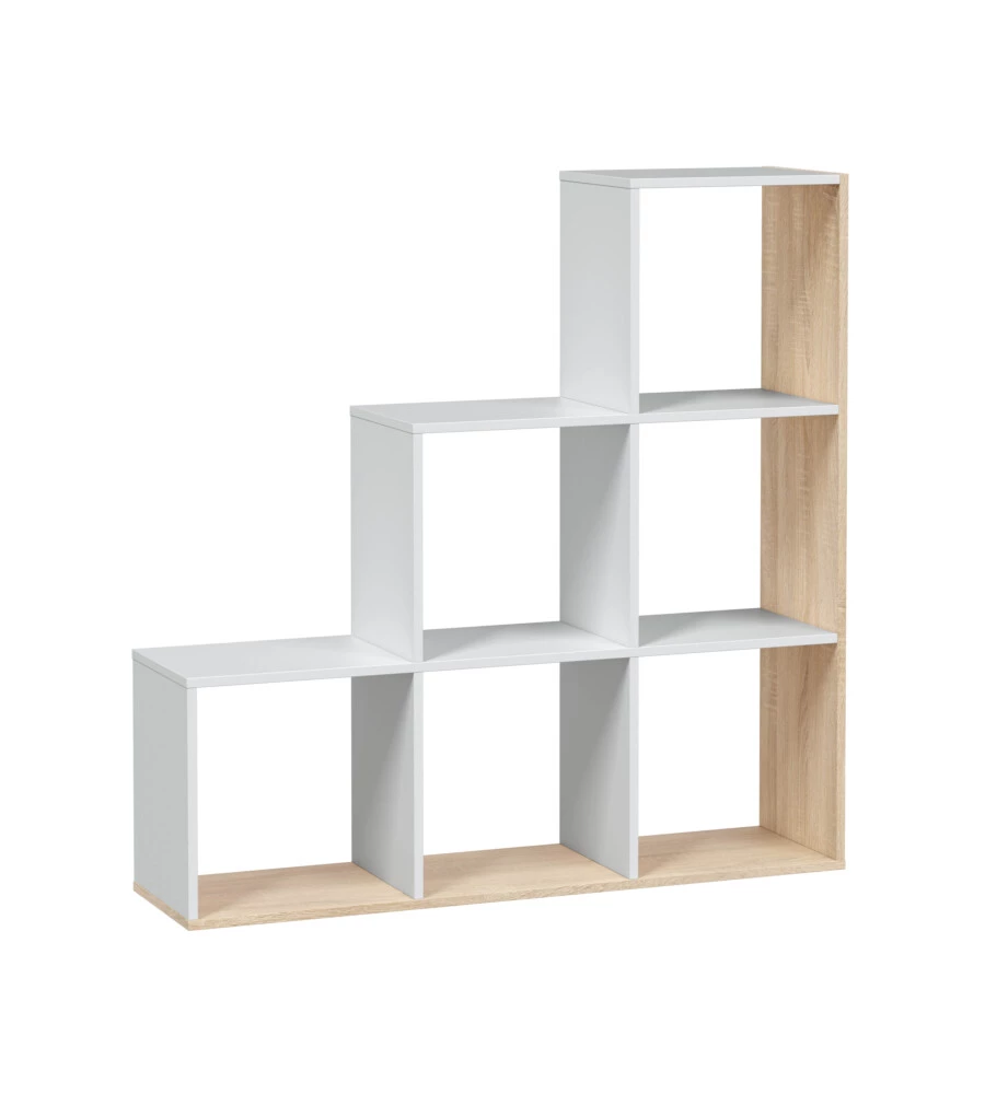 Libreria a scaletta bianco e quercia 108x28x110 cm