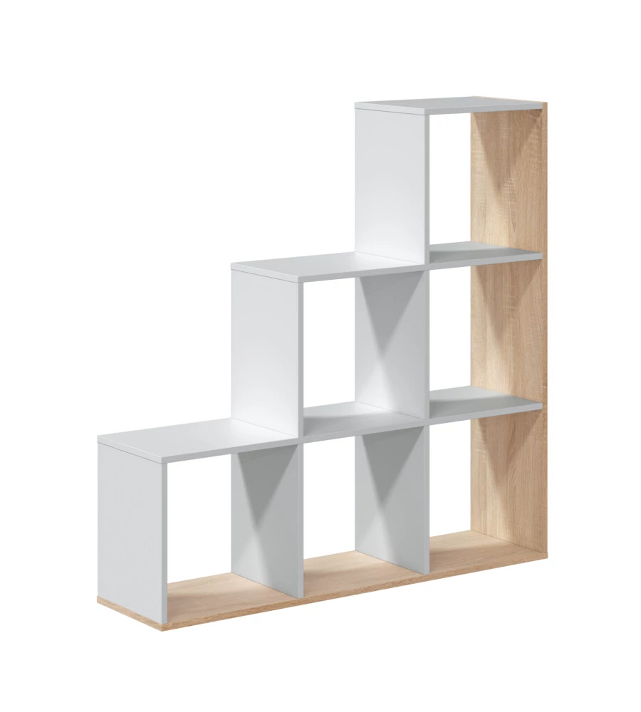 Libreria a scaletta bianco e quercia 108x28x110 cm