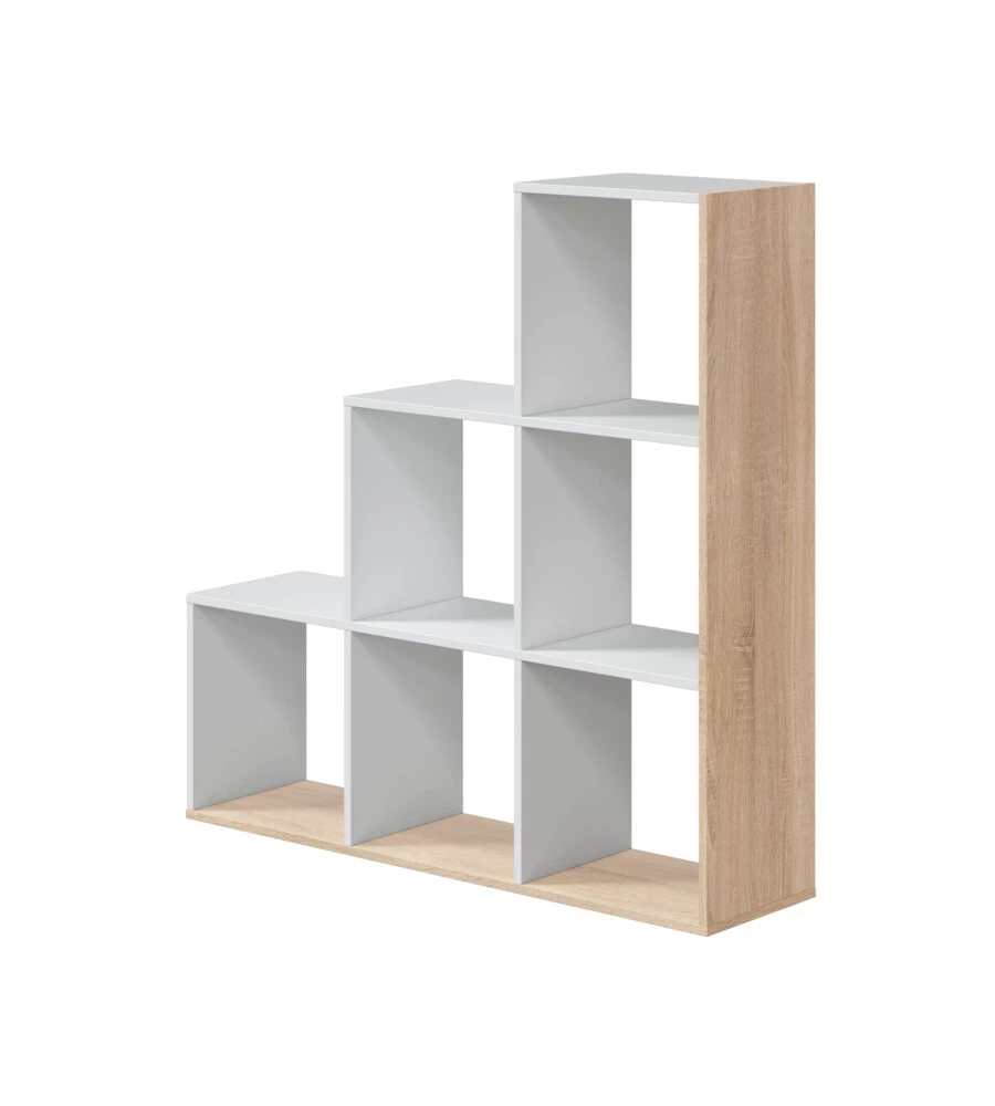 Libreria a scaletta bianco e quercia 108x28x110 cm
