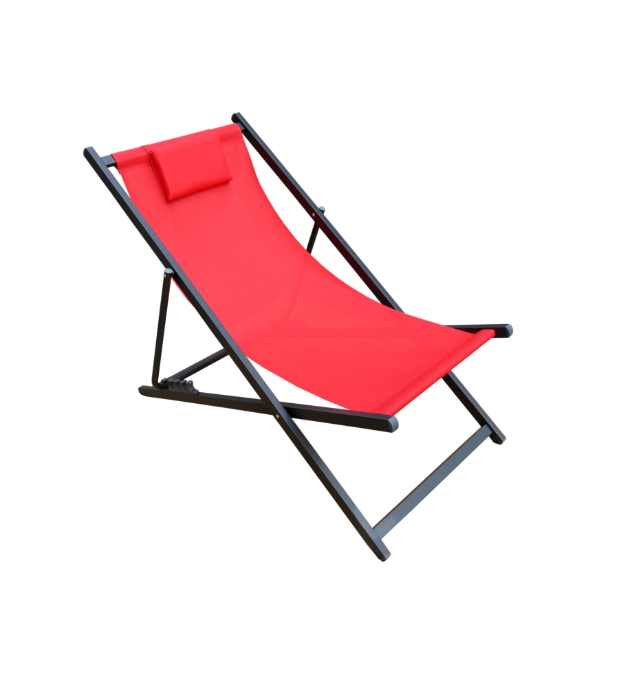 Spiaggina pieghevole regolabile eurogarden "relax" con cuscino in textilene rosso 100x60x95 cm