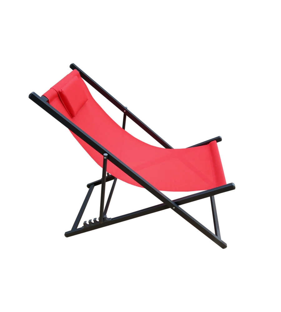 Spiaggina pieghevole regolabile eurogarden "relax" con cuscino in textilene rosso 100x60x95 cm