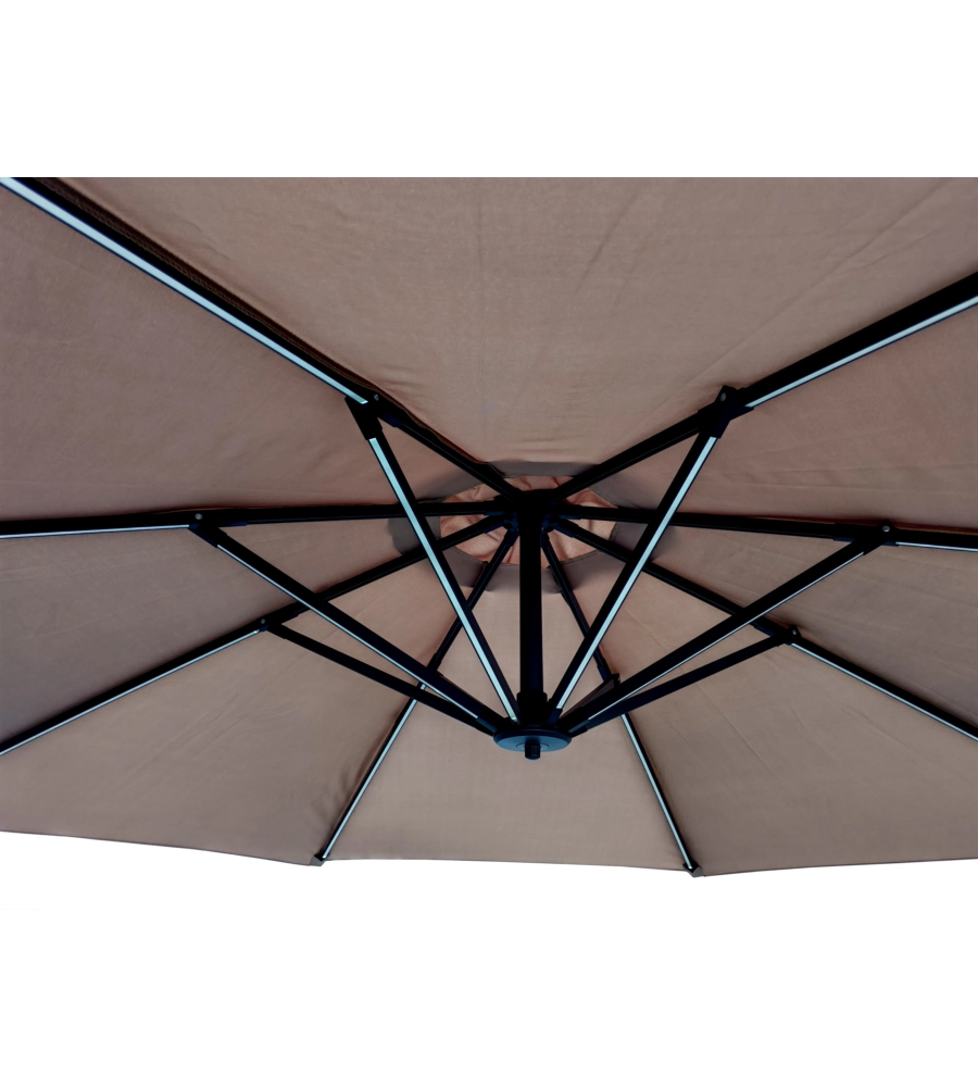 Ombrellone da giardino rotondo con braccio laterale eurogarden con illuminazione led effetto legno taupe 3x3 m
