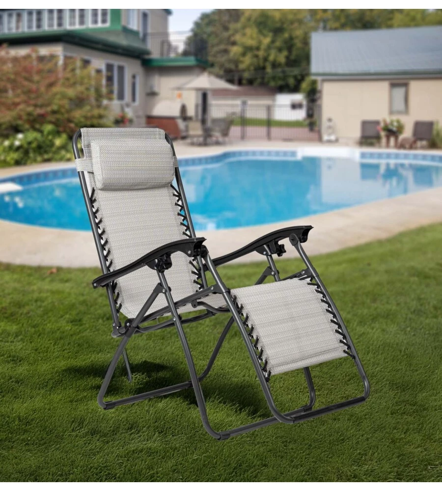 Sdraio pieghevolereclinabile con braccioli eurogarden "zero gravity" in textilene grigio melange 178x65x110 cm