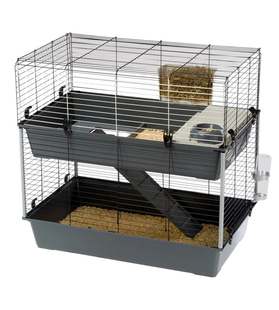 Outlet - difetti estetici - gabbia per conigli ferplast "rabbit 100 double" a due piani, 99x51,5x92 cm