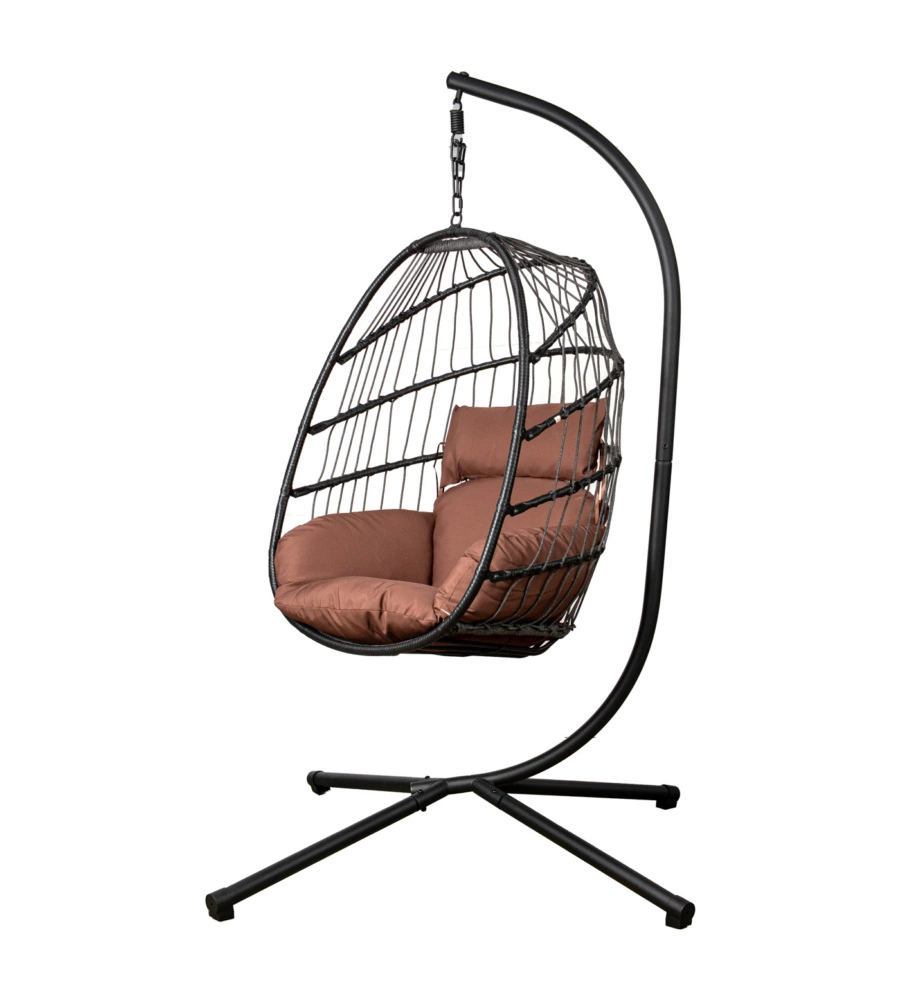 Poltrona sospesa da esterno pieghevole eurogarden in metallo e pe rattan marrone 90x62x113 cm