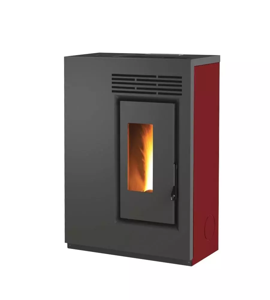Stufa a pellet slim ventilata caris "fiore" bordeaux 5,0 kw