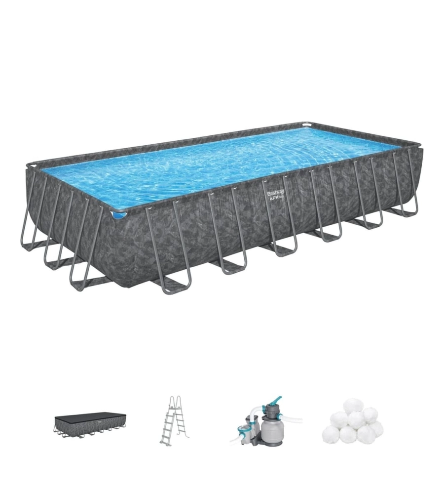 Piscina fuori terra con struttura bestway "apx 365" effetto marmo scuro 732x366x132 cm