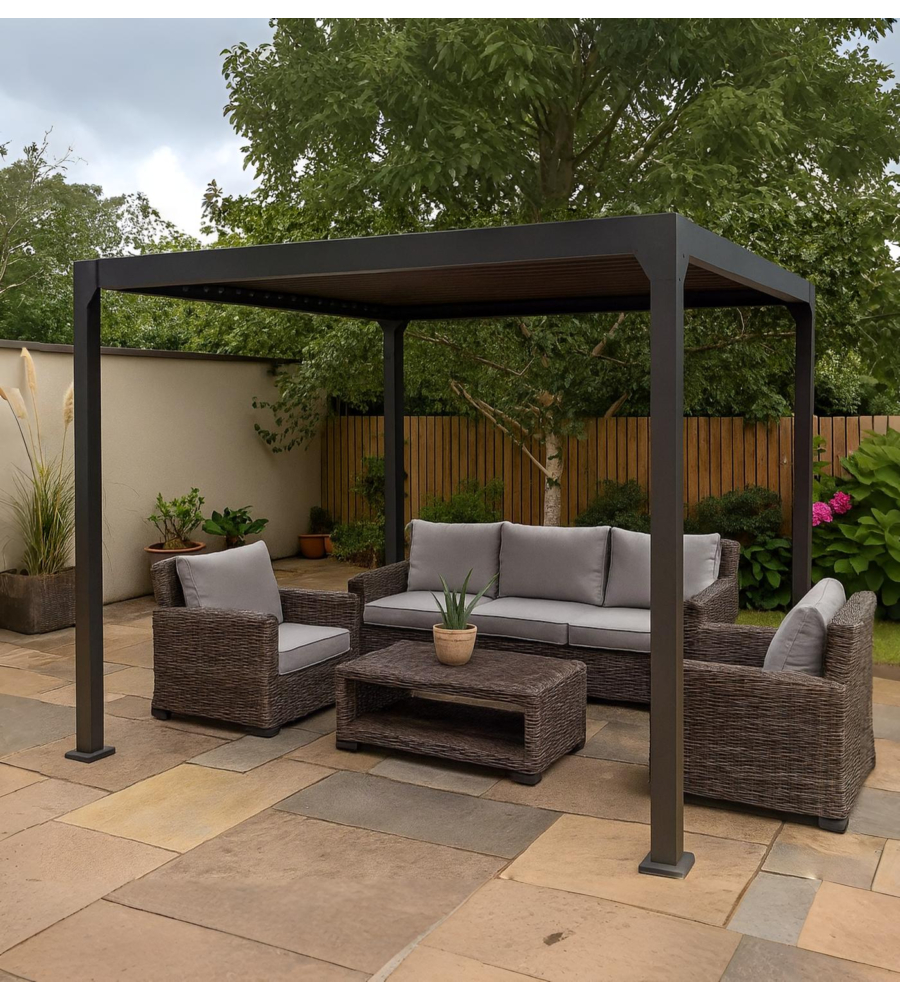 Pergola bioclimatica da esterno eurogarden "era" in alluminio e acciaio antracite 3x3 m
