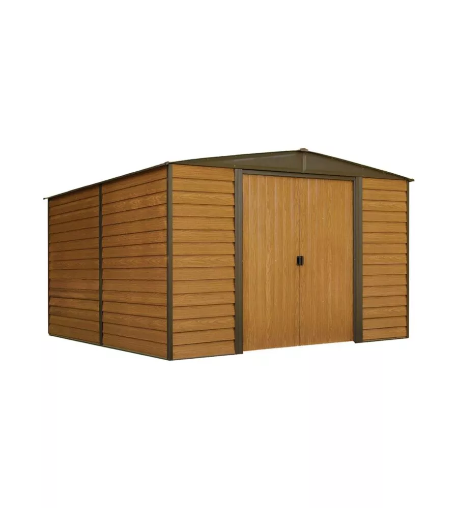 Casetta da giardino habrita "arrow woodridge" in acciaio zincato effetto legno 313,1x370,2x208,6 cm