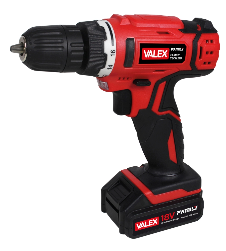 Kit valigetta trapano avvitatore a batteria valex "family-tech 218" 2 batterie 18v 0,80ah