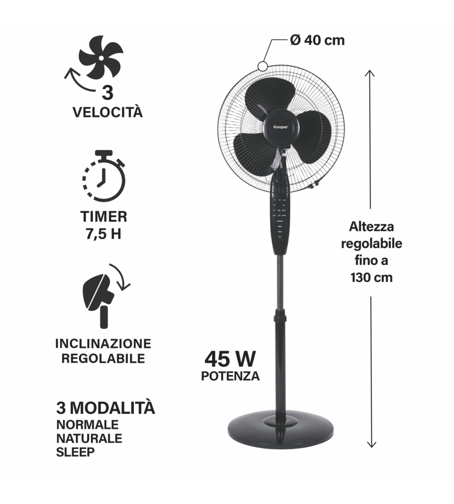Ventilatore a piantana kooper nero 45w