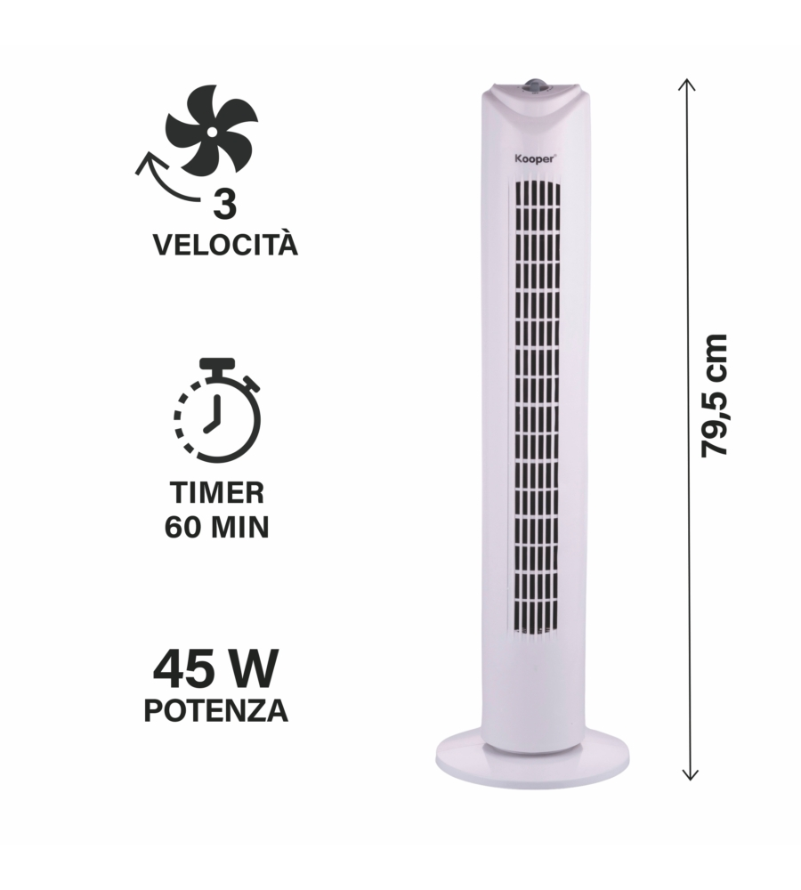 Ventilatore a torretta bianco 45w