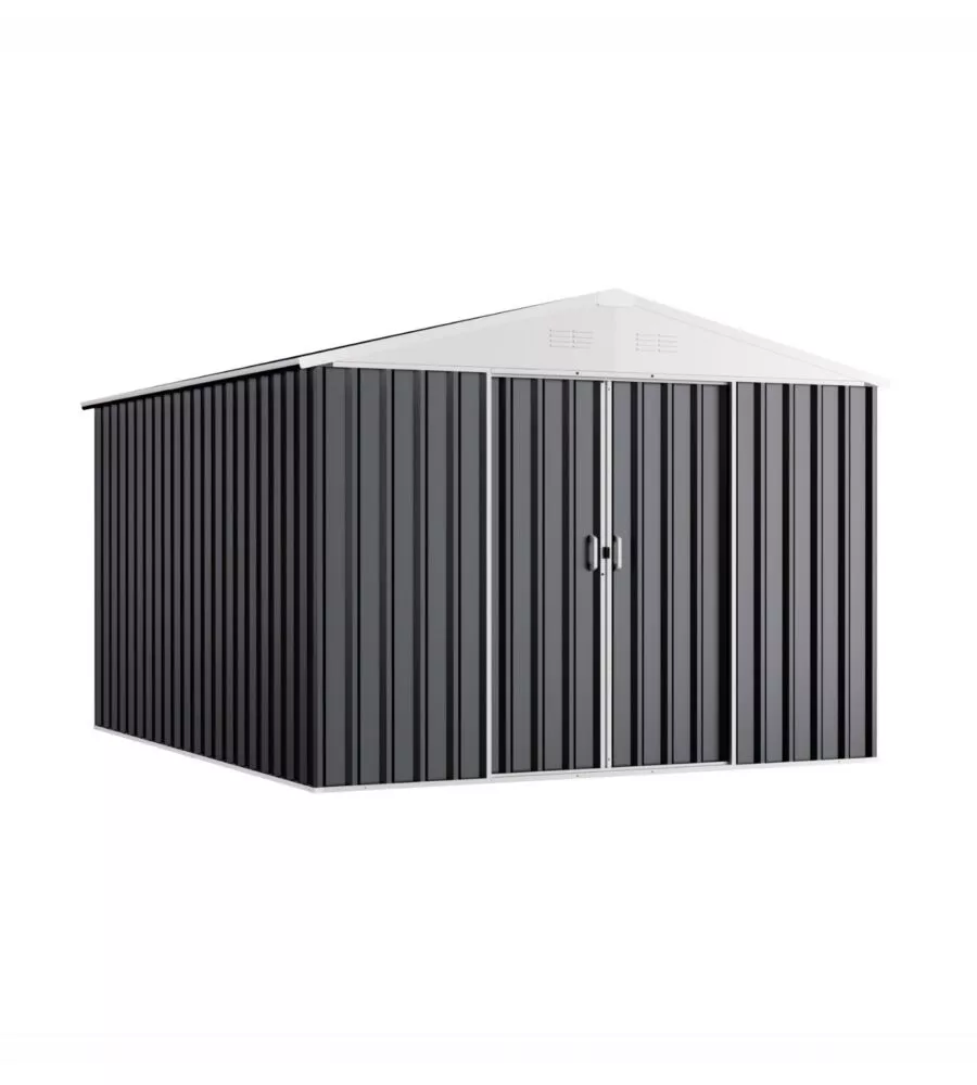 Casetta da giardino domus "xl new" in metallo grigio con porte scorrevoli 267x300x194 cm