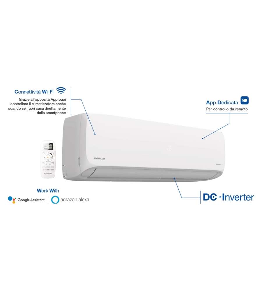 Climatizzatore caldo freddo hyundai pompa di calore 4 in 1 "wshn-183cg" monosplit e unita' esterna 18000 btu con wi-fi