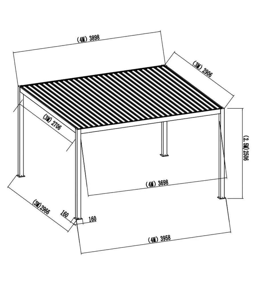 Pergola bioclimatica motorizzata riviera 'quadrifoglio' in alluminio antracite 400x300x250 cm