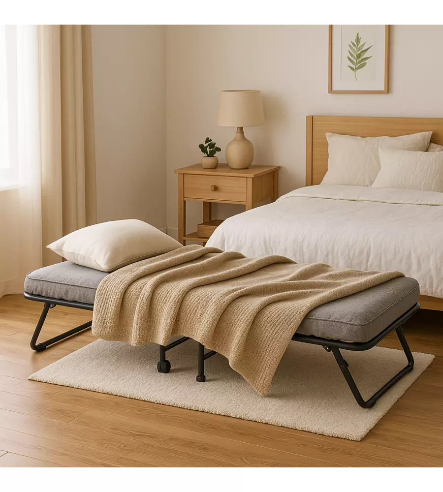 Brandina singola pieghevole somnus con rete a maglia e materasso 80x190 cm