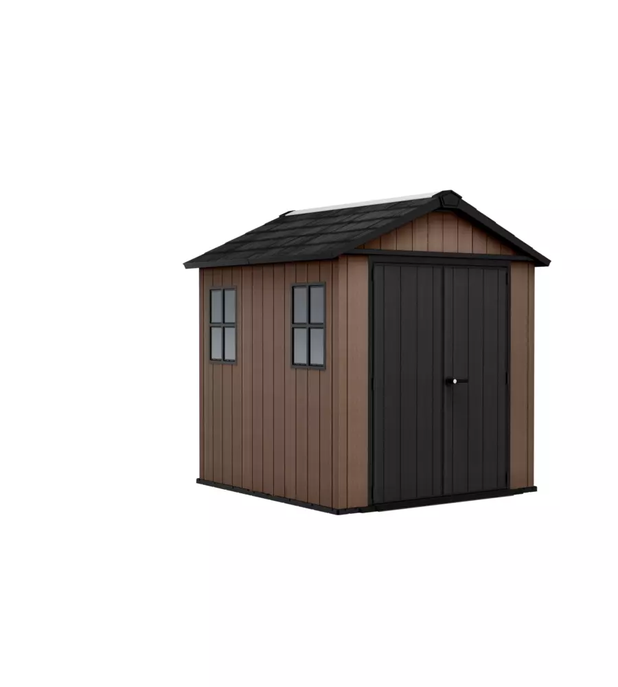 Casetta da giardino keter "newton+ 757/775" in resina marrone doppia opzione montaggio 230x223,8x246 cm