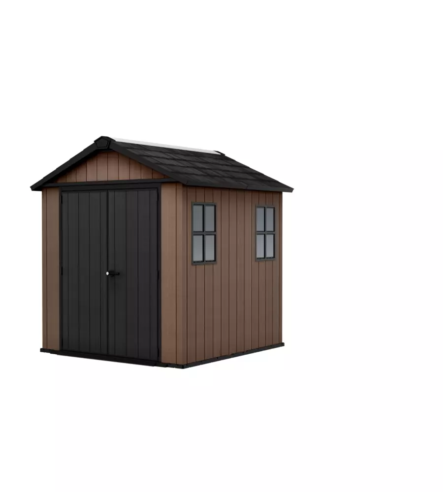 Casetta da giardino keter "newton+ 757/775" in resina marrone doppia opzione montaggio 230x223,8x246 cm