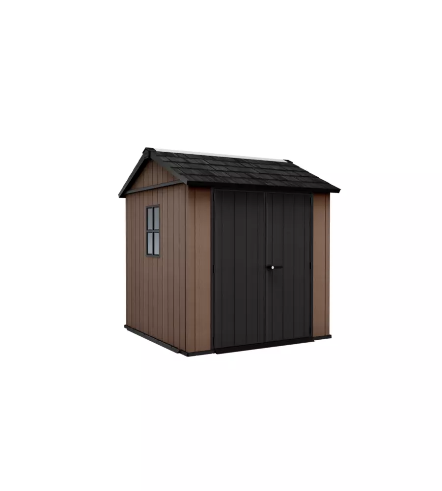 Casetta da giardino keter "newton+ 757/775" in resina marrone doppia opzione montaggio 230x223,8x246 cm
