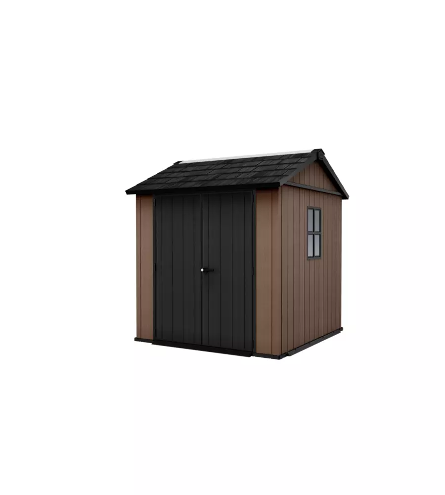 Casetta da giardino keter "newton+ 757/775" in resina marrone doppia opzione montaggio 230x223,8x246 cm