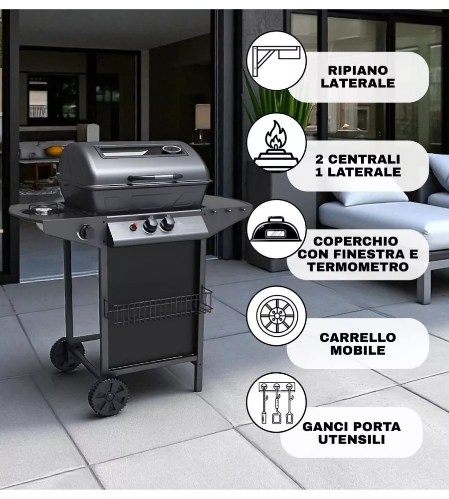 BARBECUE A GAS ARNOLD "NEVADA" CON FINESTRA IN VETRO 3 BRUCIATORI