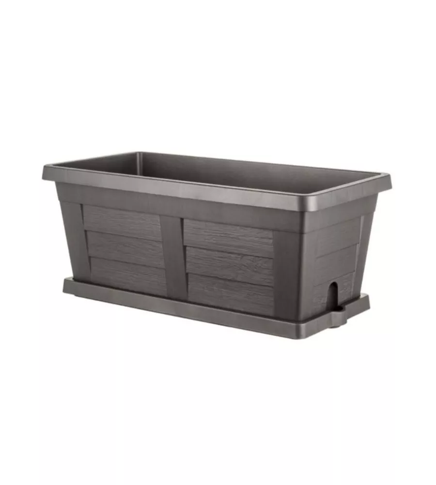 Fioriera da esterno con sottovaso antracite effetto legno 40 cm